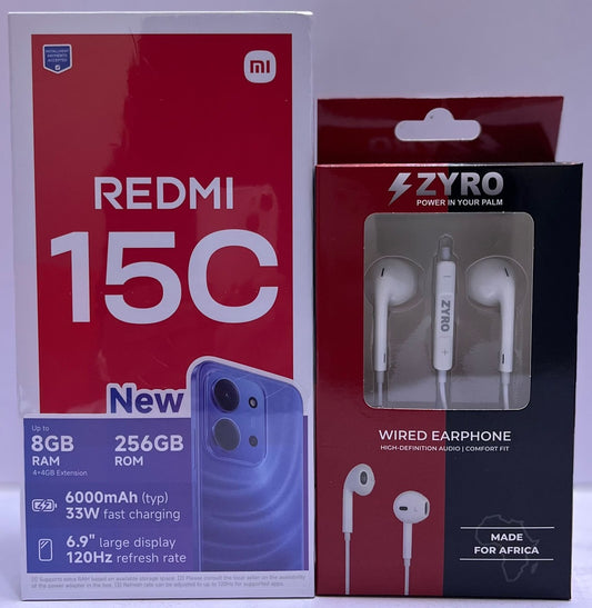 Xiaomi Redmi 15C, 4GB RAM + 256GB ROM, FREE Zyro Type C Earphones
