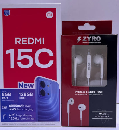 Redmi 15C 4+128, 6000mAh Battery  Midnight black , Get Free  Zyro Type-C Earphones