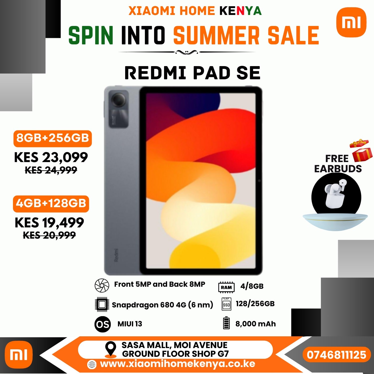 Redmi Pad Se 11" 4GB + 128GB Grey Plus Free Earbuds - XIAOMI HOME KENYA OFFICIAL AUTHORIZED STORE
